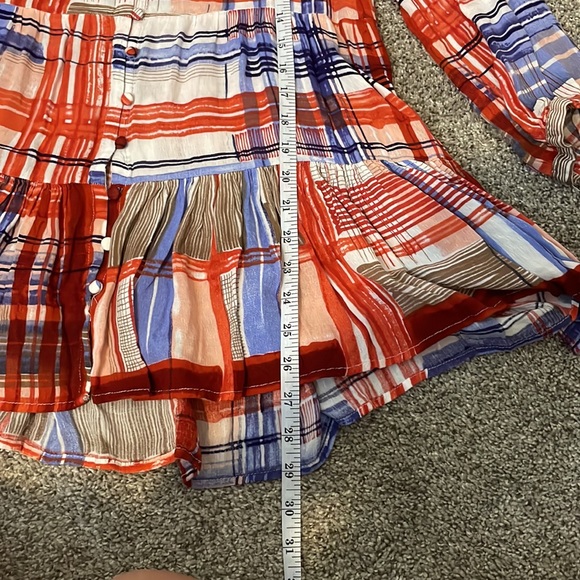 Anthropologie Maeve Plaid Button Down Ruffle Top | Red, White & Blue | Size M - Picture 8 of 8